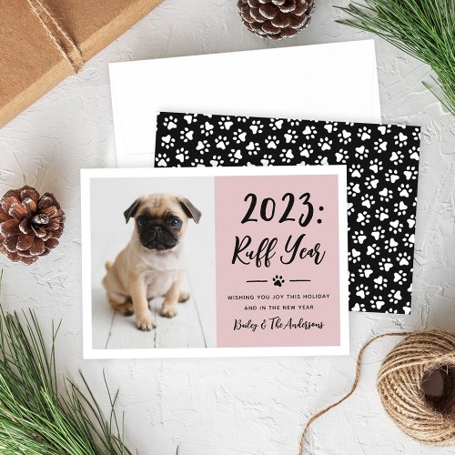 2023 Ruff Year Rosy Pink Funny Dog Photo Holiday Card