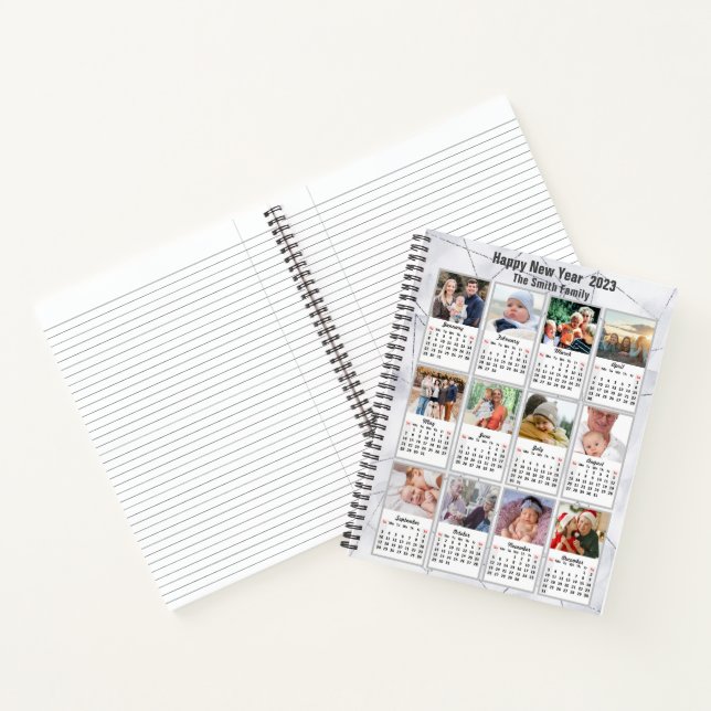 2023 Silver Gold Modern Family 12 Photo Calendar Notebook (Inside)