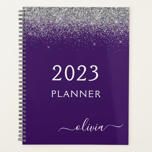 2023 Silver Purple Glitter Sparkle Monogram Planner