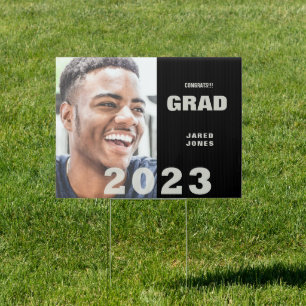 2023  Simple Graduation Photo Congrats Black Yard Sign