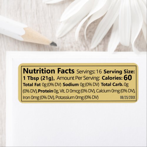 2023 Small Honey Nutrition Facts Gold Honey Food Label