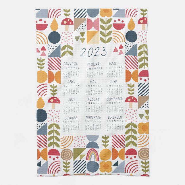 2023 Tea Towel Calendar Bauhaus Floral Kathrin Leg (Vertical)