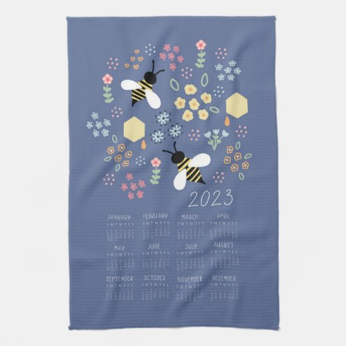 2023 Tea Towel Calendar Honey Bee Floral Garden