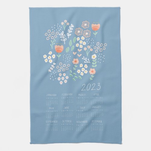 2023 Tea Towel Calendar Pastel blue Floral