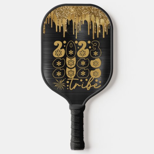 2023 TRIBE BLACK  GOLD GLITTER DRIP NEW YEAR PICKLEBALL PADDLE