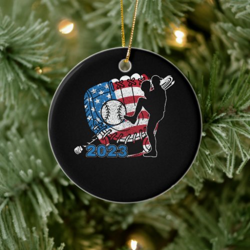 2023 USA American Flag Baseball Glove Ceramic Ornament