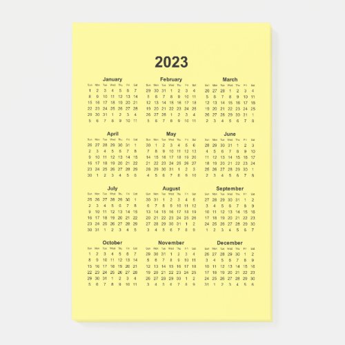 2023 Vertical Monthly Calendar on Yellow Post_it Notes