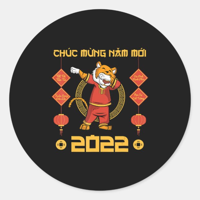 2023 Vietnamese Lunar New Year Chuc Mung Nam Moi Classic Round Sticker (Front)