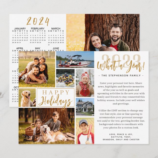 2023 What A Year Photo Collage 2024 Calendar Holiday Card (Front/Back)