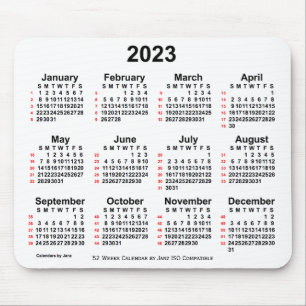2023 White 52 Weeks ISO Calendar by Janz Mouse Pad