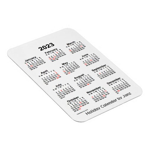 2023 White Holiday Calendar By Janz Magnet Zazzle