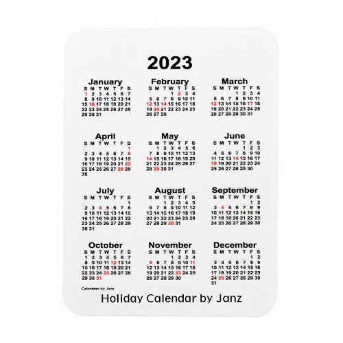 2023 White Holiday Calendar by Janz Magnet