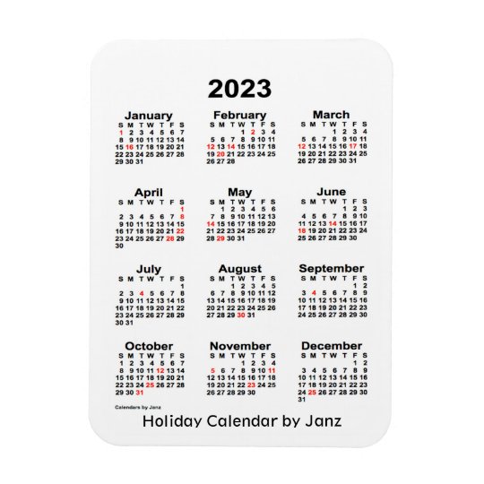 2023 White Holiday Calendar by Janz Magnet | Zazzle.com