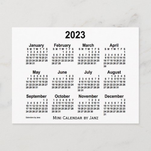 2023 White Mini Calendar by Janz Postcard