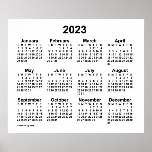 2023 White Wall Calendar by Janz Poster