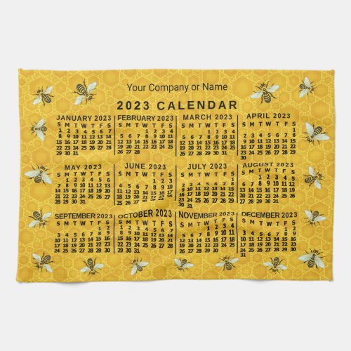 2023 Year Calendar Bee Honeycomb Apiary Custom Kitchen Towel