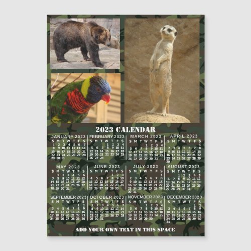 2023 Year Calendar Camouflage Add 3 Photos Magnet