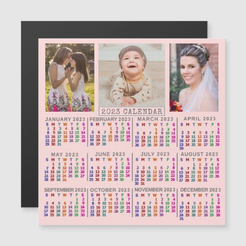 2023 Year Calendar Cute Pink Family Photo Collage Magnetic Invitation