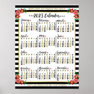 2023 Year Calendar Floral Stripes   Custom Text Poster