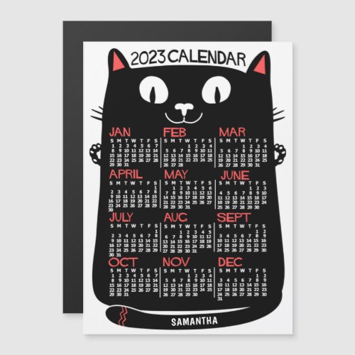 2023 Year Calendar Mid_Century Black Cat Monthly Magnetic Invitation