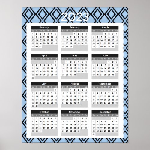 2023 Year Calendar Poster _ Blue diamonds