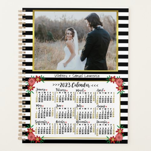 2023 Year Calendar Preppy Floral Stripes  Photo Planner