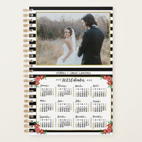 2023 Year Calendar Preppy Floral Stripes Photo Sm Planner