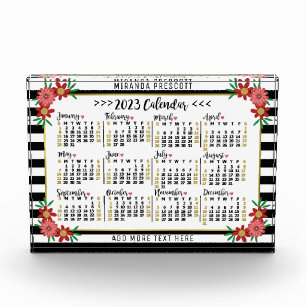 2023 Year Calendar Trendy Floral Stripes   Custom Acrylic Award