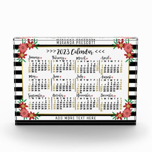 2023 Year Calendar Trendy Floral Stripes  Custom Acrylic Award