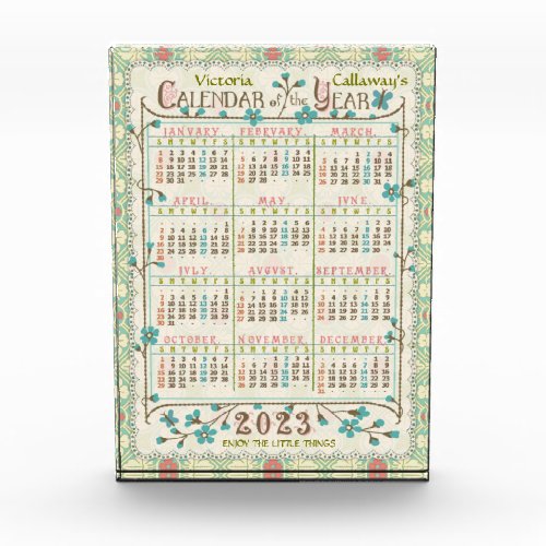 2023 Year Calendar Victorian Art Nouveau  Custom Acrylic Award