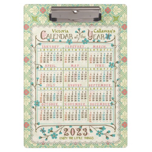 2023 Year Calendar Victorian Art Nouveau  Custom Clipboard
