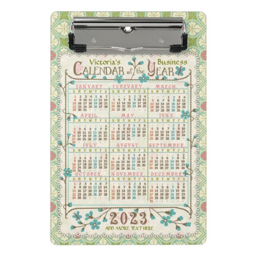 2023 Year Calendar Victorian Art Nouveau  Custom Mini Clipboard