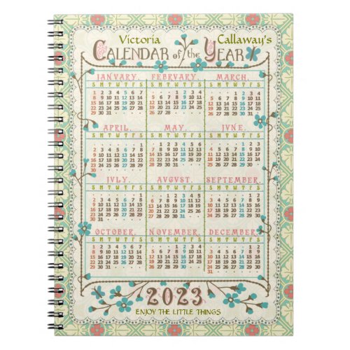 2023 Year Calendar Victorian Art Nouveau  Custom Notebook