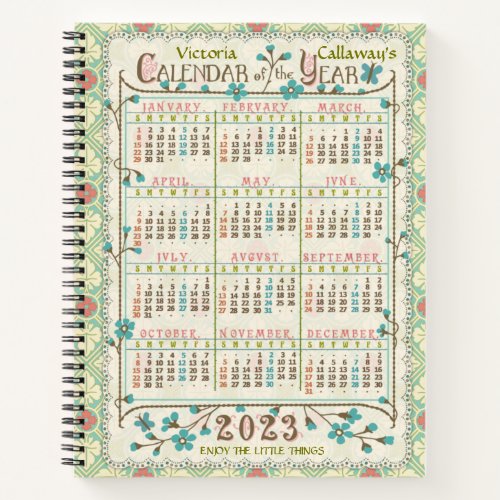 2023 Year Calendar Victorian Art Nouveau  Custom Notebook