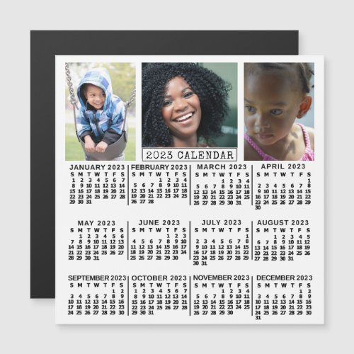 2023 Year Calendar White  3 Custom Photo Collage Magnetic Invitation