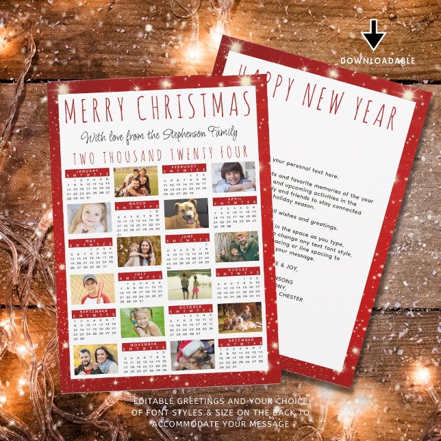 2023 Year in Review 2024 Calendar 12 Photos Red Holiday Card (Creator Uploaded)