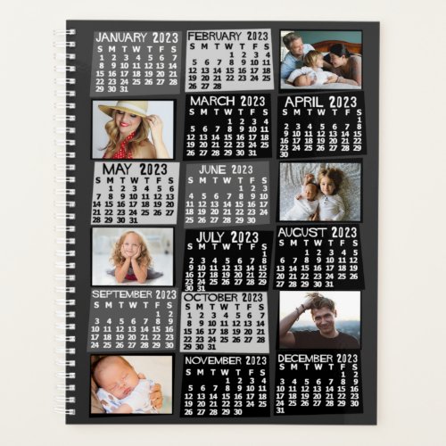 2023 Year Monthly Calendar 12 Photo Collage Black Planner