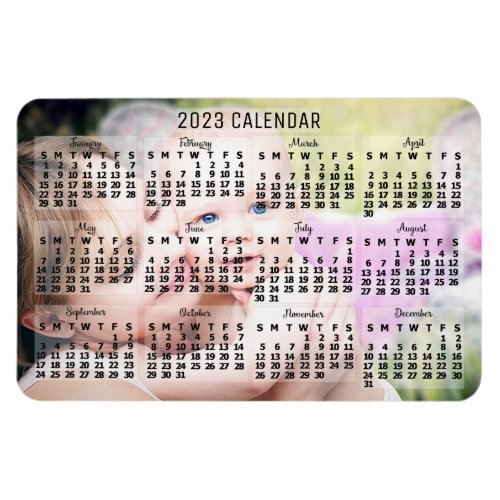 2023 Year Monthly Calendar Black Add Custom Photo Magnet