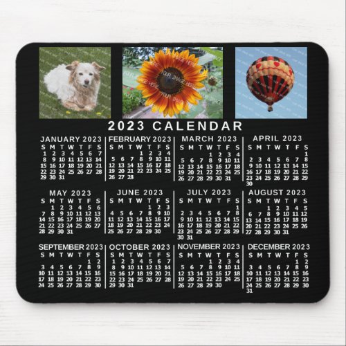 2023 Year Monthly Calendar Black Custom 3 Photos Mouse Pad