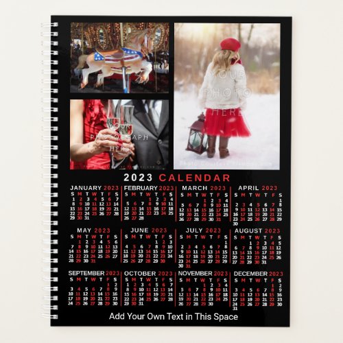 2023 Year Monthly Calendar Black Custom 9 Photos Planner