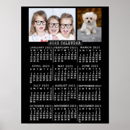 2023 Year Monthly Calendar Black | Custom Photos Poster