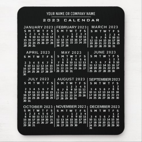 2023 Year Monthly Calendar Black White Custom Name Mouse Pad
