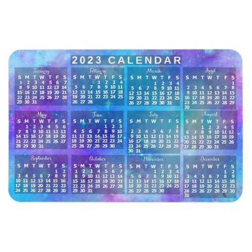 2023 Year Monthly Calendar Blue Watercolor Stars Magnet