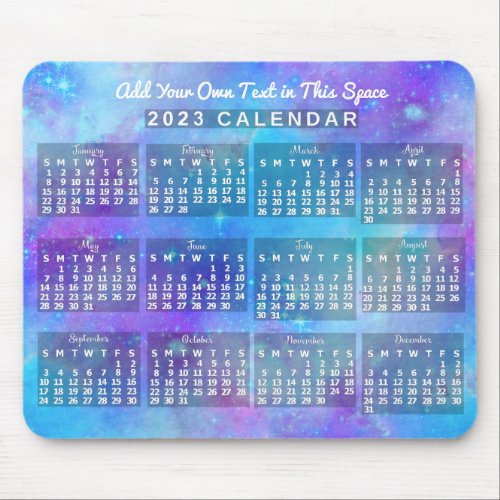 2023 Year Monthly Calendar Blue Watercolor Stars Mouse Pad