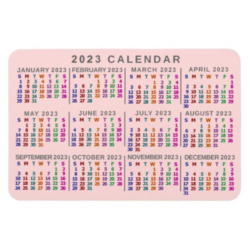 2023 Year Monthly Calendar Blush Pink Colorful Magnet