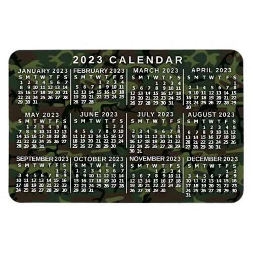 2023 Year Monthly Calendar Camouflage Camo Green Magnet