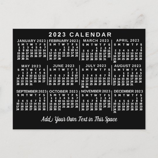 2023 Year Monthly Calendar Classic Black and White Postcard | Zazzle.com