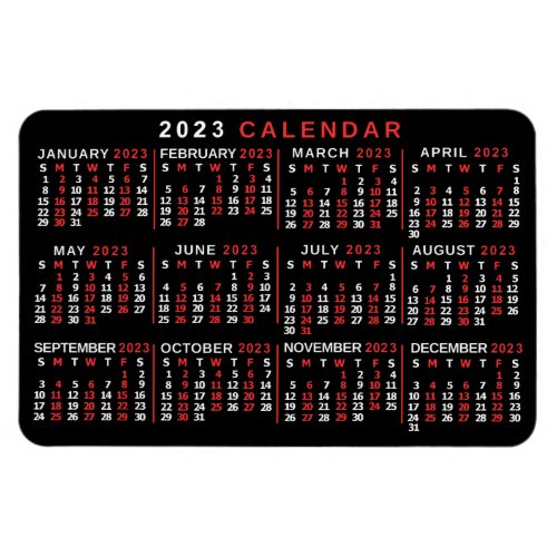 2023 Year Monthly Calendar Classic Black Red White Magnet