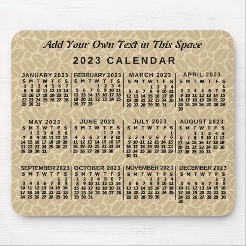 2023 Year Monthly Calendar Coffee Beans Custom Mouse Pad