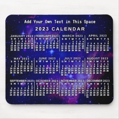 2023 Year Monthly Calendar Custom Space Nebula Mouse Pad